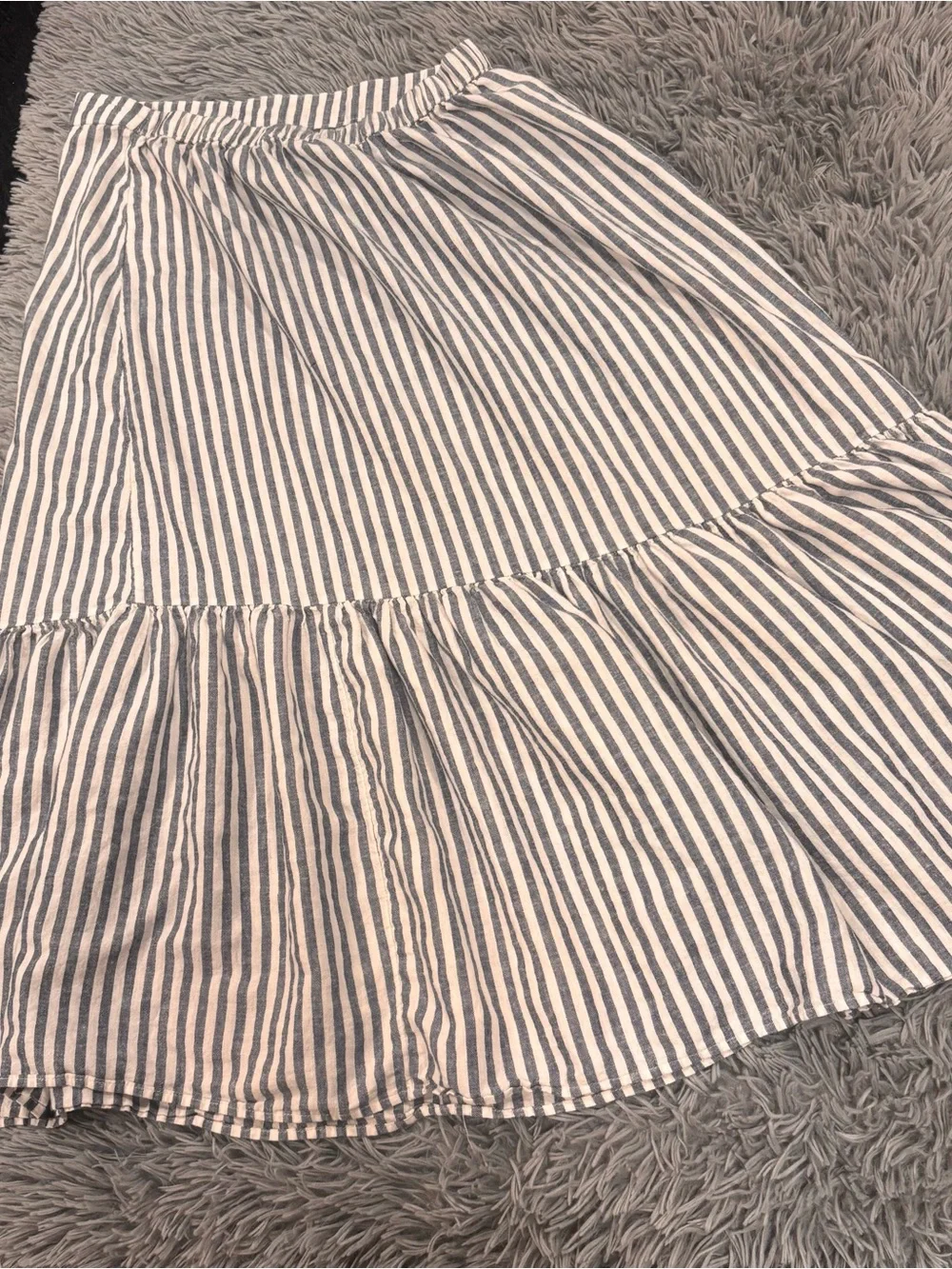 Caslon Blue and White Striped Tiered A-Line Midi Skirt-Size M - Picture 2 of 4